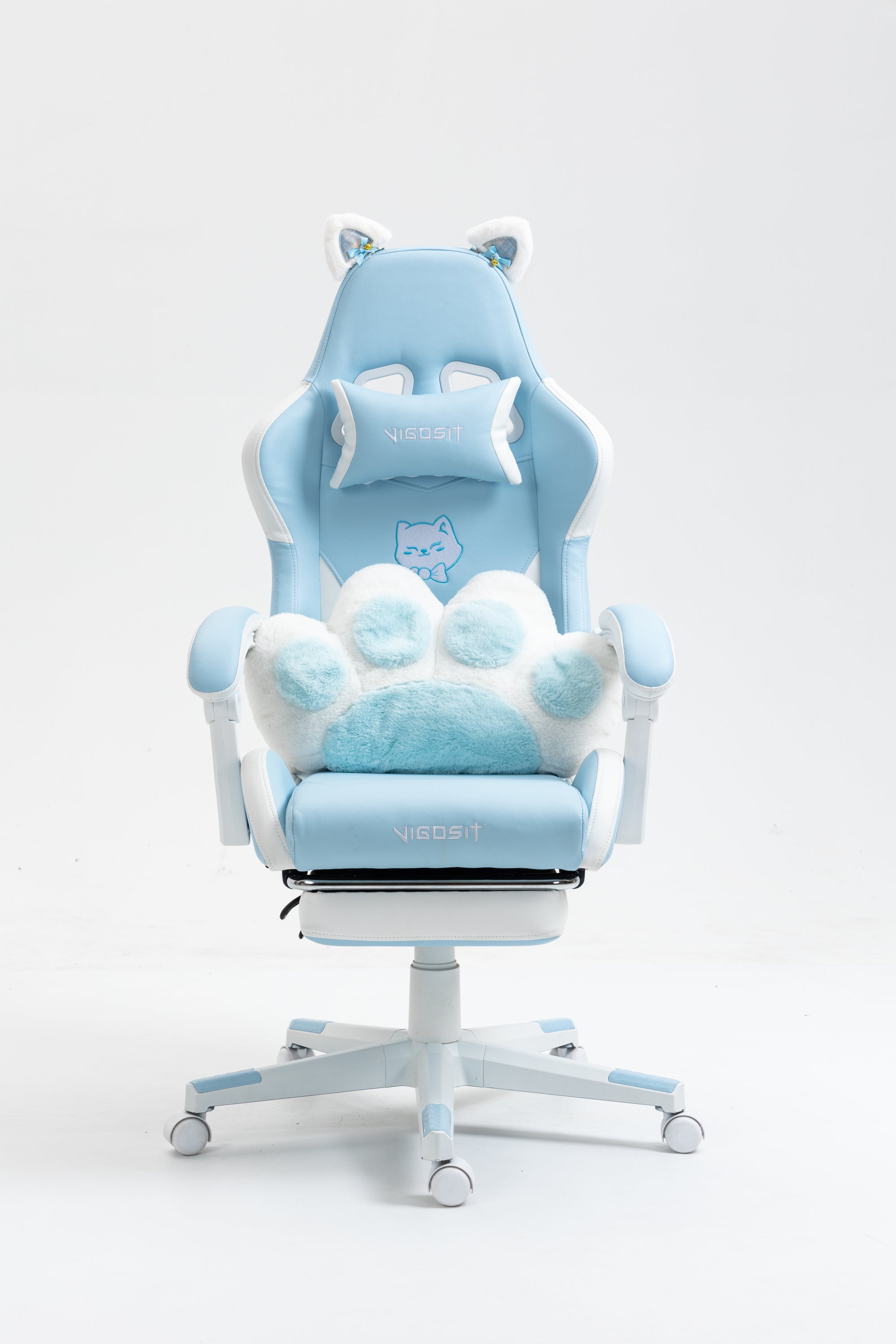 Cat Ears Gaming Chair - Ergonomic PU Leather Office Chair, Cute Chair with Footrest for Adult 310lbs Capacity, 90°-155° Recli