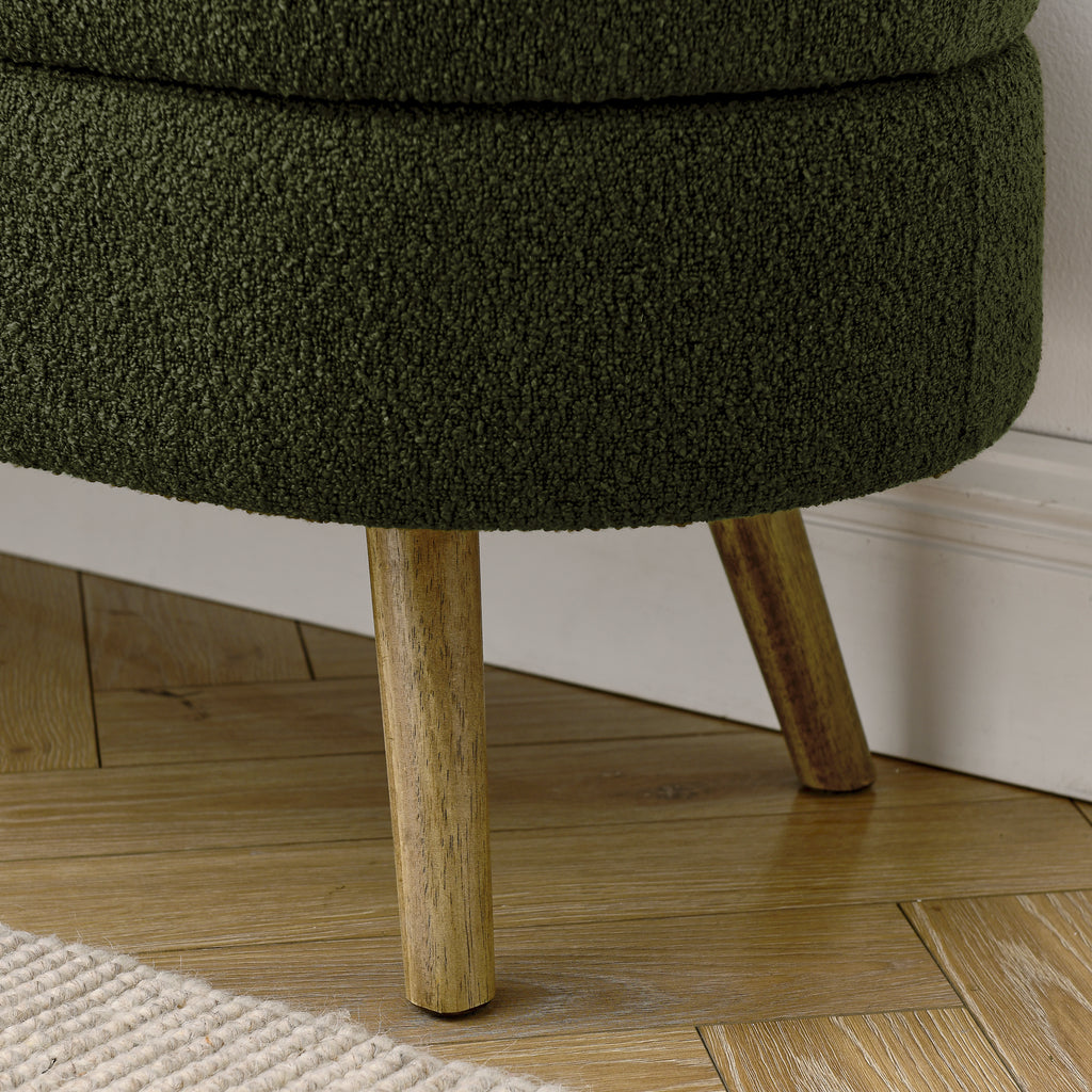 Elegant Ottoman Oval Storage Bench with Rubber Wood Legs in Green, Foam Upholstery, 43.5'x16'x16' - Grand Goldman Shop