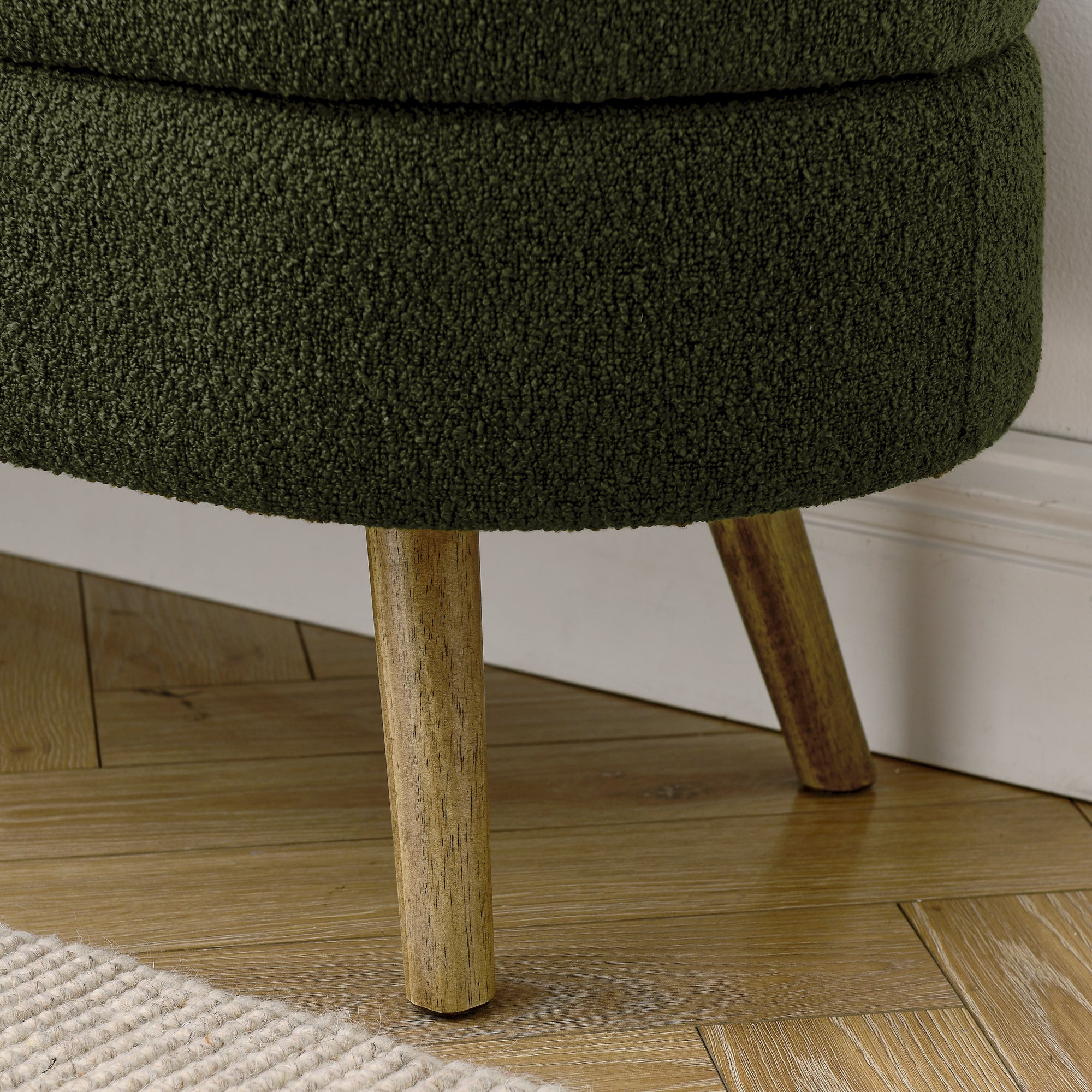 Elegant Ottoman Oval Storage Bench with Rubber Wood Legs in Green, Foam Upholstery, 43.5'x16'x16' - Grand Goldman Shop