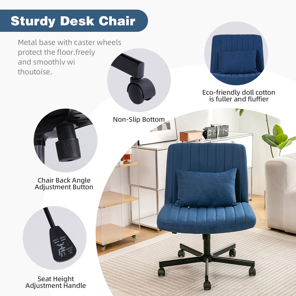 Modern Linen Blue Criss Cross Office Chair with Adjustable Height, Ergonomic Design, and Breathable Fabric in Blue Linen Mate