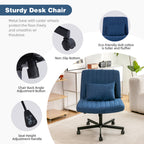 Modern Linen Blue Criss Cross Office Chair with Adjustable Height, Ergonomic Design, and Breathable Fabric in Blue Linen Mate