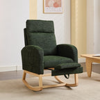 Modern Accent Rocking Chair Rocking Chair with Solid Wood Legs, Upholstered Nursery Glider Rocker, Comfy Armchair with Side Pocket, Living Room Lounge Arm Chair with High Backrest fabric - Grand Goldman Shop