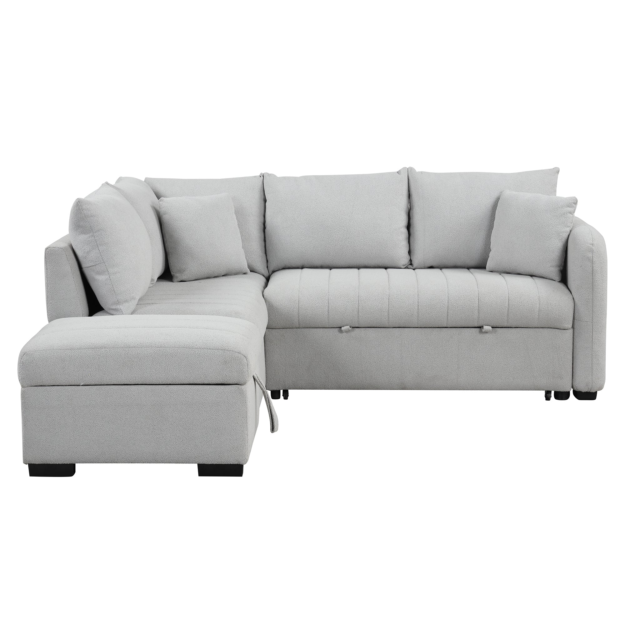 Modern L-shaped Sectional Pull Out Sofa Bed with USB Ports & Storage Ottoman, Gray Jacquard Fabric, 82.6' - Grand Goldman Shop