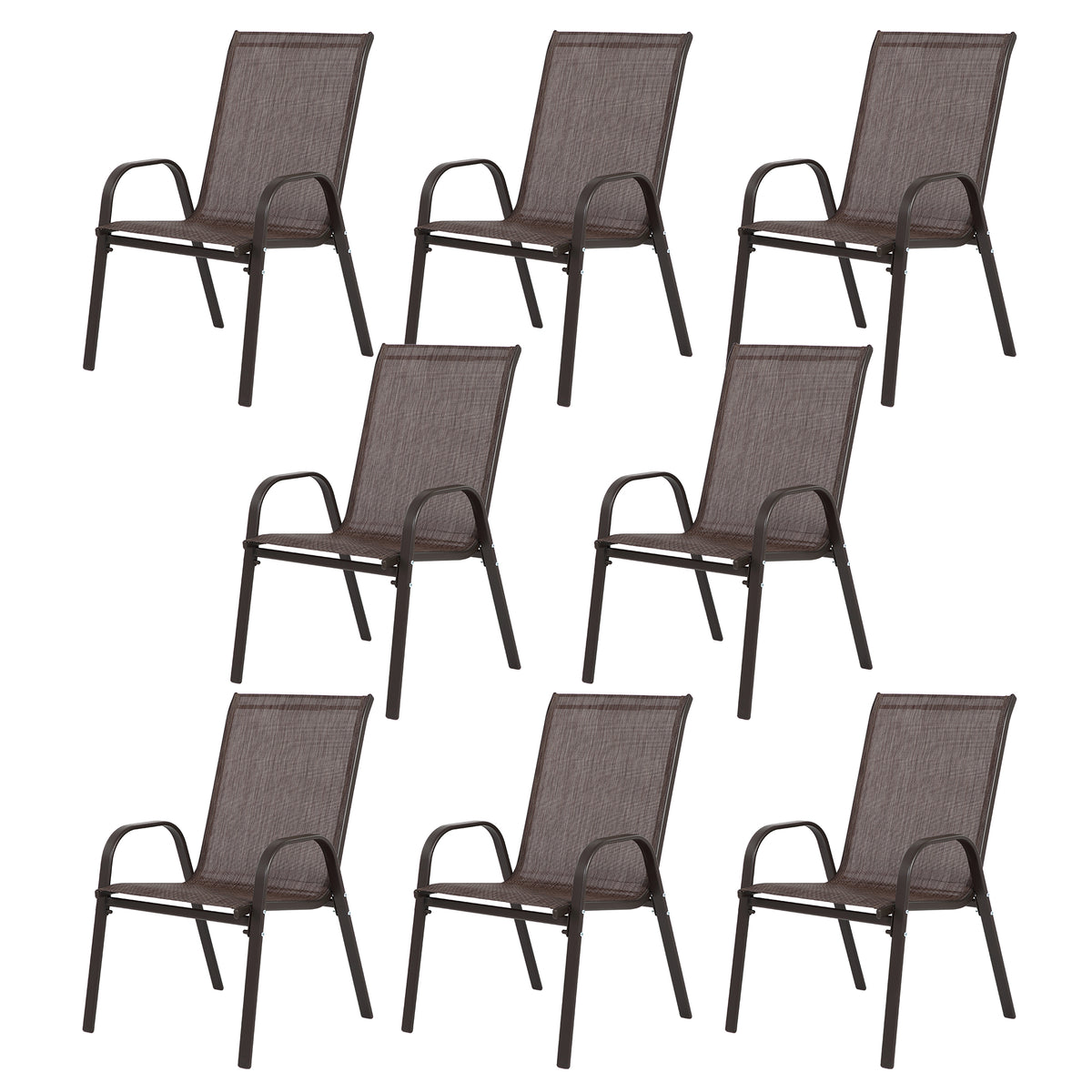 8 Piece Patio Chairs, Outdoor Camping Chairs with Breathable Textilene Fabric, Set of 2 Garden Chairs with Armrest High Backr
