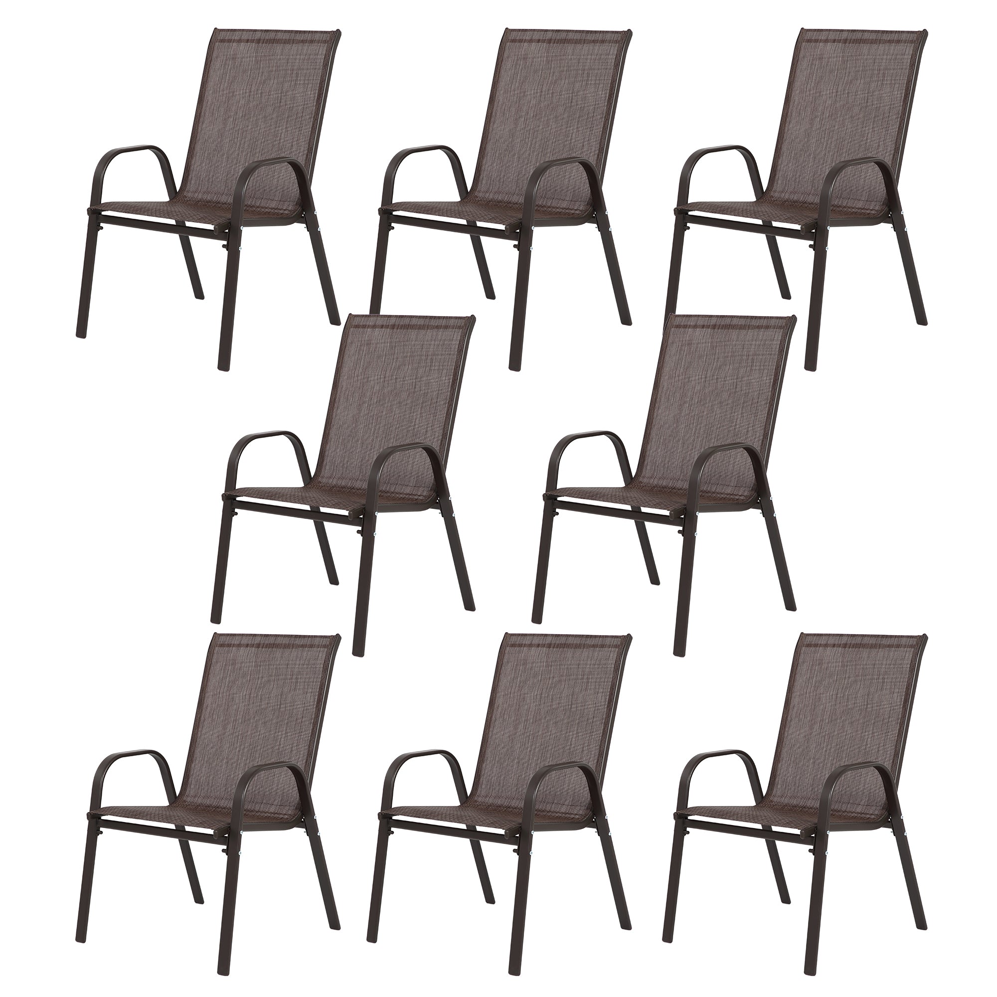 8 Piece Patio Chairs, Outdoor Camping Chairs with Breathable Textilene Fabric, Set of 2 Garden Chairs with Armrest High Backr