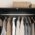 4 Doors Wardrobe Closet with Mirror, LED Wardrobe with Doors and 2 Drawers, Wooden Wardrobe Storage Cabinet with Hanging Rod, Adjustable Shelves, Black - Grand Goldman Shop
