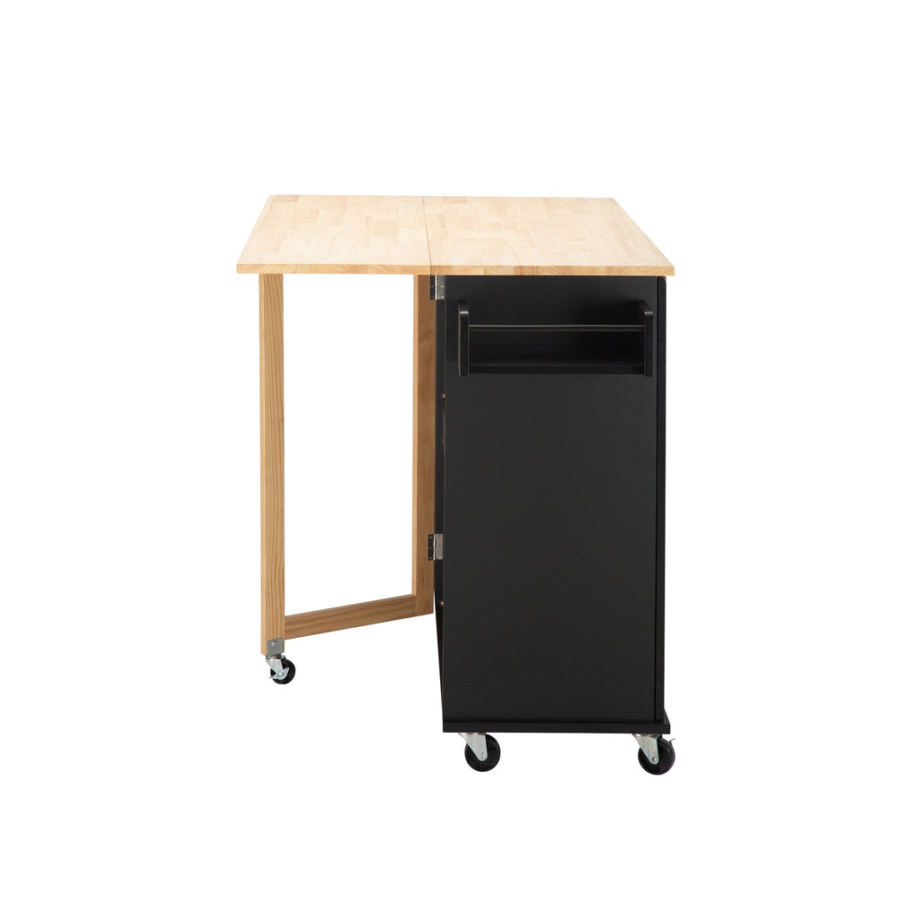 Kitchen Island & Kitchen Cart, Mobile Kitehcn Island with Extensible Rubber Wood Table Top,adjustable Shelf Inside Cabinet for Different Utensils, 3 Big Drawers, with Spice Rack, Towel Rack, Black-Bee - Grand Goldman Shop