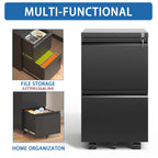 Sleek Modern 2 Drawer Metal Mobile File Cabinet with Lock, Black, Compact Size - Grand Goldman