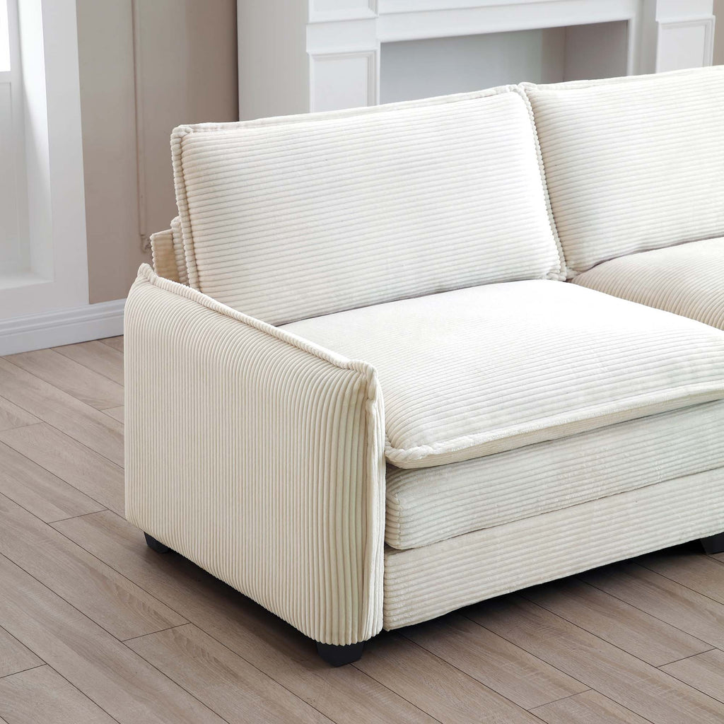Ottoman Footstool in Corduroy Fabric, Can be Used with 2 Seater Sofas, 3 Seater Sofas and 4 Seater Sofas, Beige Corduroy Fabric - Grand Goldman Shop