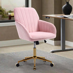 TY Ergonomic Office Chair, Baby Pink Velvet Adjustable Swivel Chair with Lumbar Support for Home Bedroom, Comfortable for Lon