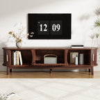 Modern Farmhouse TV Stand for 75' TVs, Wood Entertainment Center with Storage Cabinet, TV Console Table for Living Room, Bedroom in Dark Brown with Solid Wood Legs and MDF Construction - Grand Goldman Shop