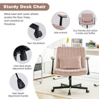 Pink Velvet Criss Cross Armrest Office Chair with Wheels - Comfortable for Home Office, Reading & Vanity | Premium Home Decor