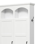 Classic Arched Design Hall Tree with 3 Hidden Storage, Farmhouse Mudroom with Walnut Bench, Mid-Century All-in-One Entryway Organizer with 5 Hooks for Hallway, White - Grand Goldman Shop