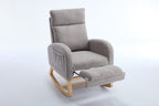 015B-Teddy Fabric Leisure Rocking Chair,Nursery Rocking Chair With Adjustable Footstool,Thickened Headrest And High Backrest, Storage Pocket On The Right Side,The Base Rocker Is Solid Wood,Light Gray - Grand Goldman Shop