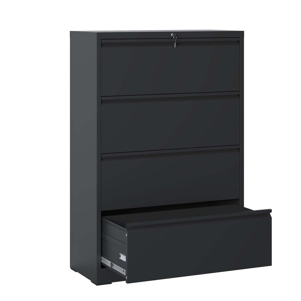 Modern Black 4-Drawer Lateral File Cabinet with Lock, Metal Filing Cabinet for Legal/Letter/A4/F4 | Premium Home Decor - Gran