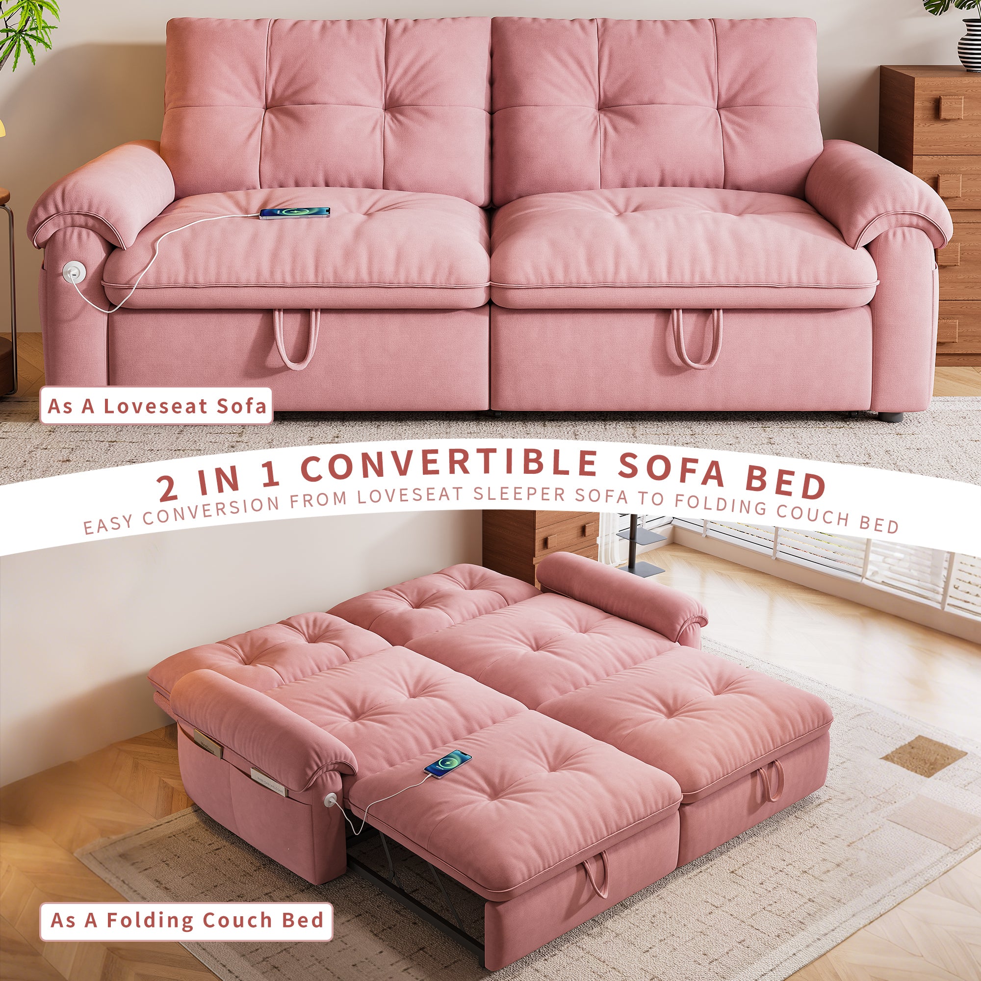 W3820S00026, a 77-inch convertible sofa bed, and a 2-in-1 piece suitable for both sitting and lying. Made of cloud-like fabric, it is applicable to living rooms, bedrooms and apart - Grand Goldman Shop