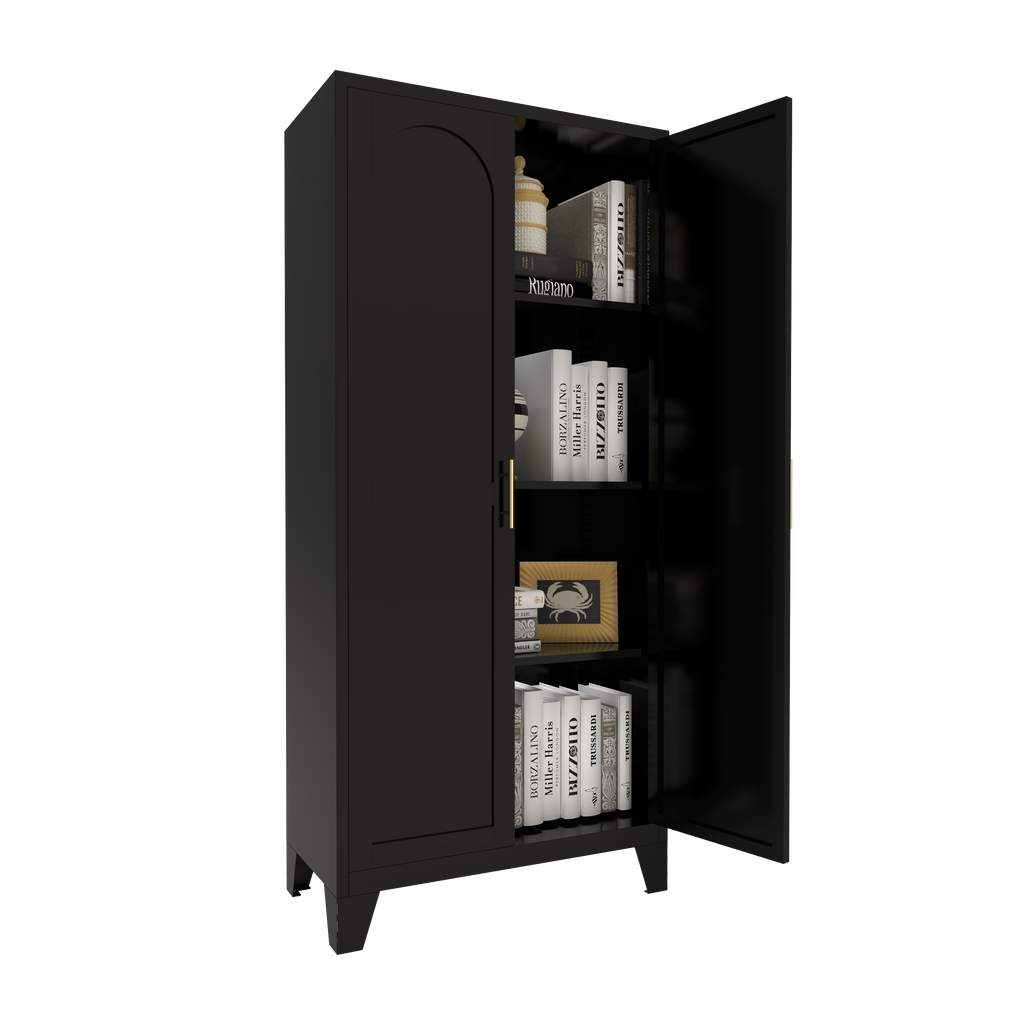 61'' 2 Shapely Doors Cabinet, Metal Storage Cabinet with Doors and Adjustable Shelves, for Bedroom, Living Room(Black) - Grand Goldman Shop