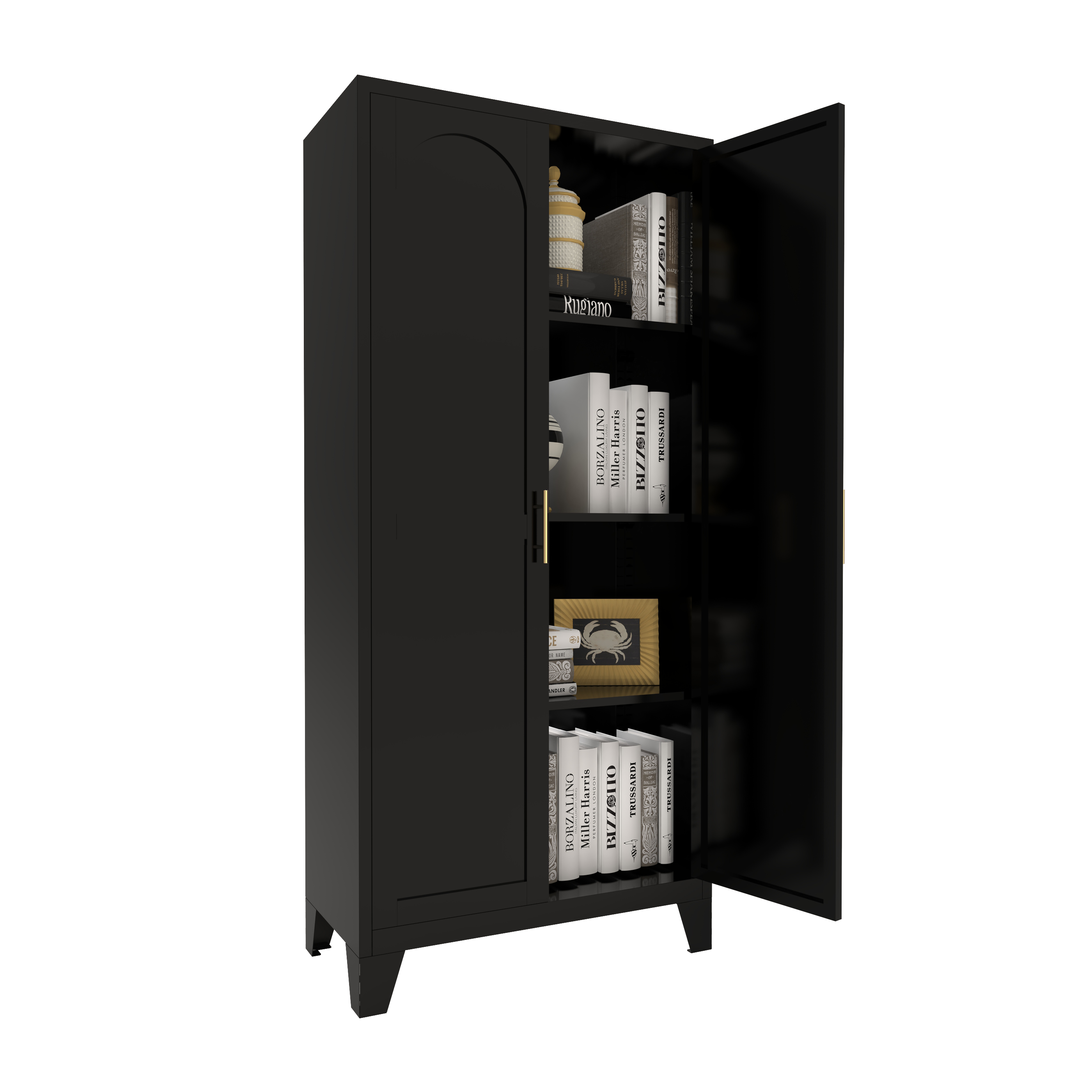 61'' 2 Shapely Doors Cabinet, Metal Storage Cabinet with Doors and Adjustable Shelves, for Bedroom, Living Room(Black) - Grand Goldman Shop