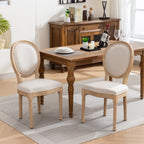 A&A Furniture,French Style Solid Wood Frame Antique Painting Linen Fabric Back Dining Chair,Set of 2,Beige,SW1845BG - Grand Goldman Shop