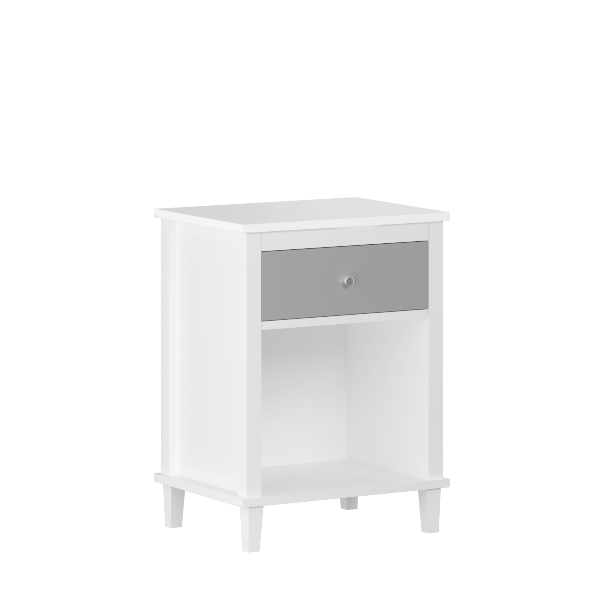 Gray+Silver Handle Wooden Nightstand 26.77''H with One Drawer One Shelf for Kids and Adults, White+Gray Finish MDF - Grand Goldman Shop