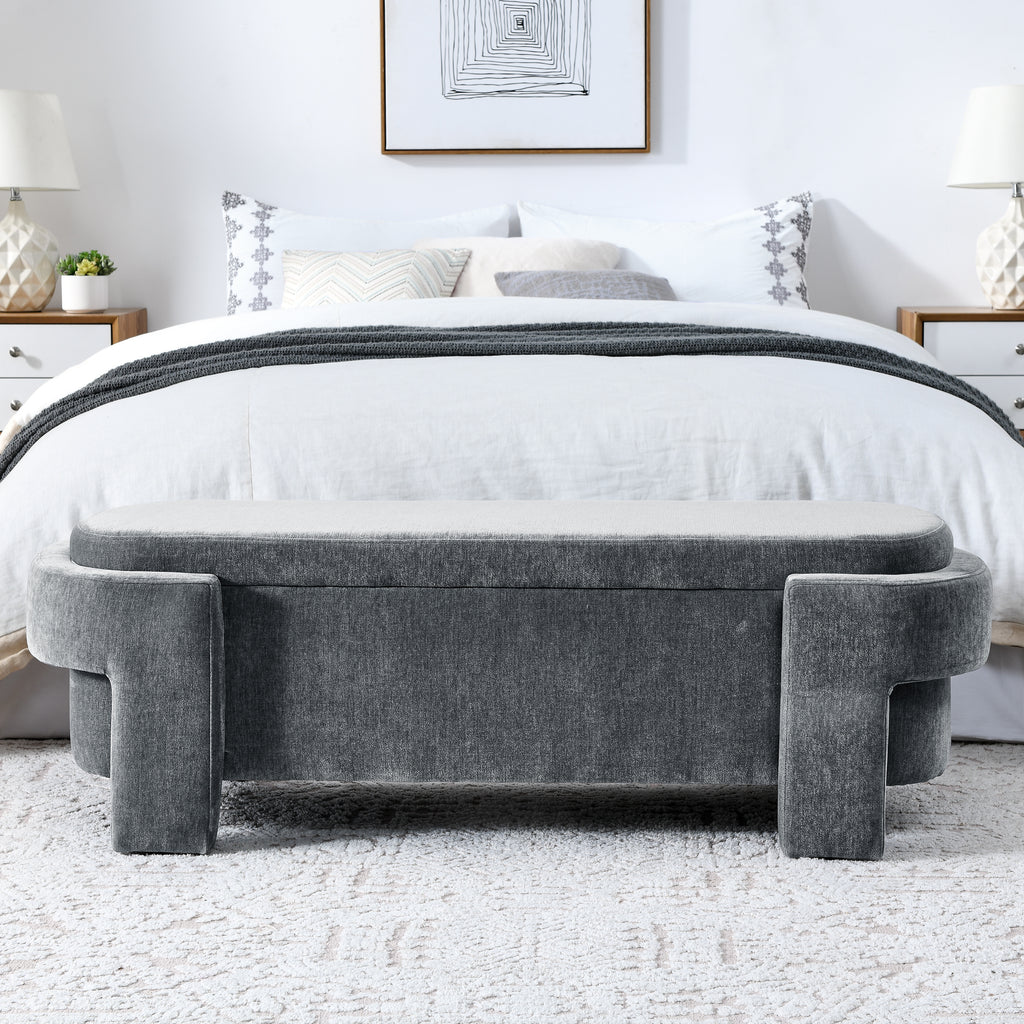 Chenille Upholstered Bench with Large Storage Space for the Living Room, Entryway and Bedroom,Grey,( 51.5''x20.5''x17'' ) - Grand Goldman Shop