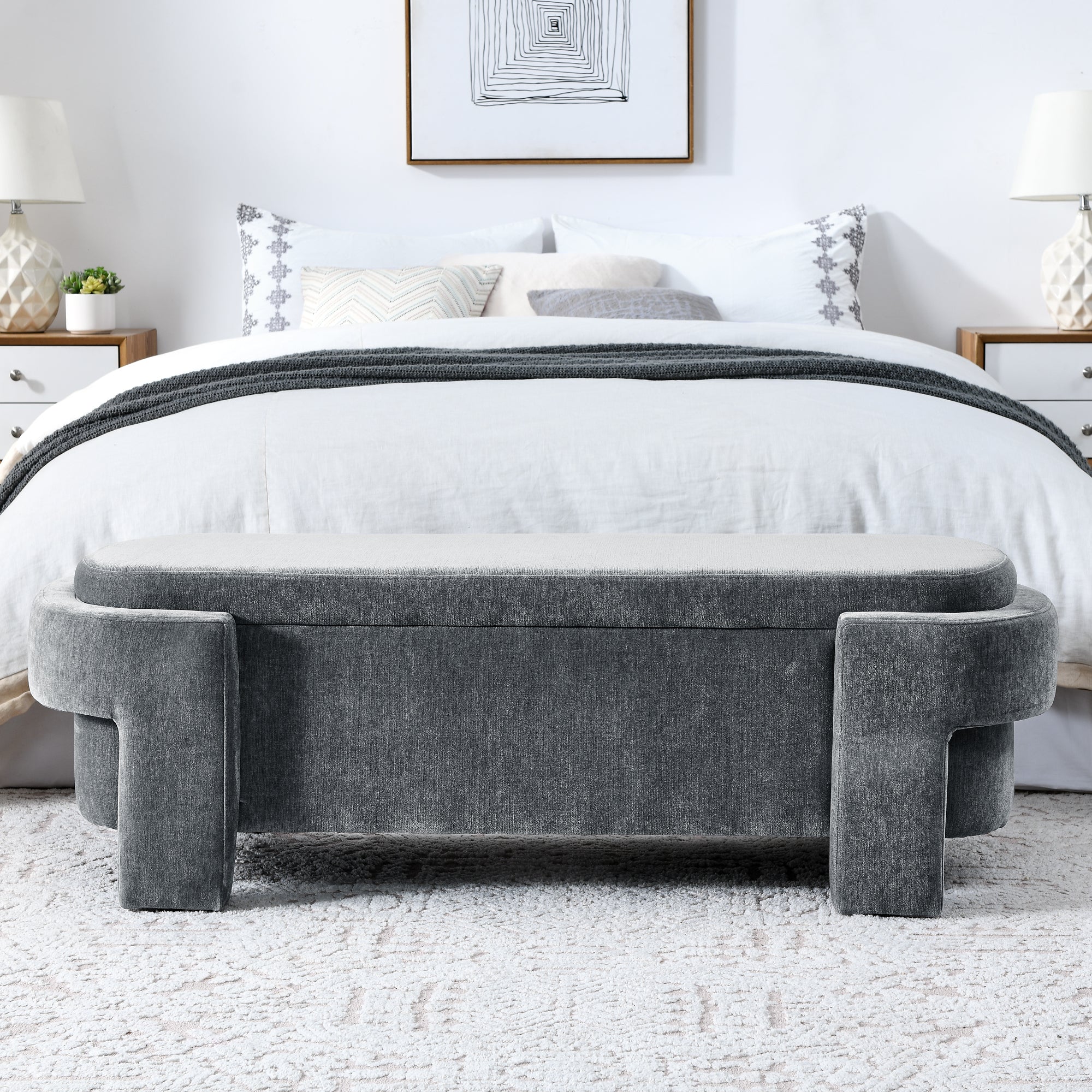 Chenille Upholstered Bench with Large Storage Space for the Living Room, Entryway and Bedroom,Grey,( 51.5''x20.5''x17'' ) - Grand Goldman Shop
