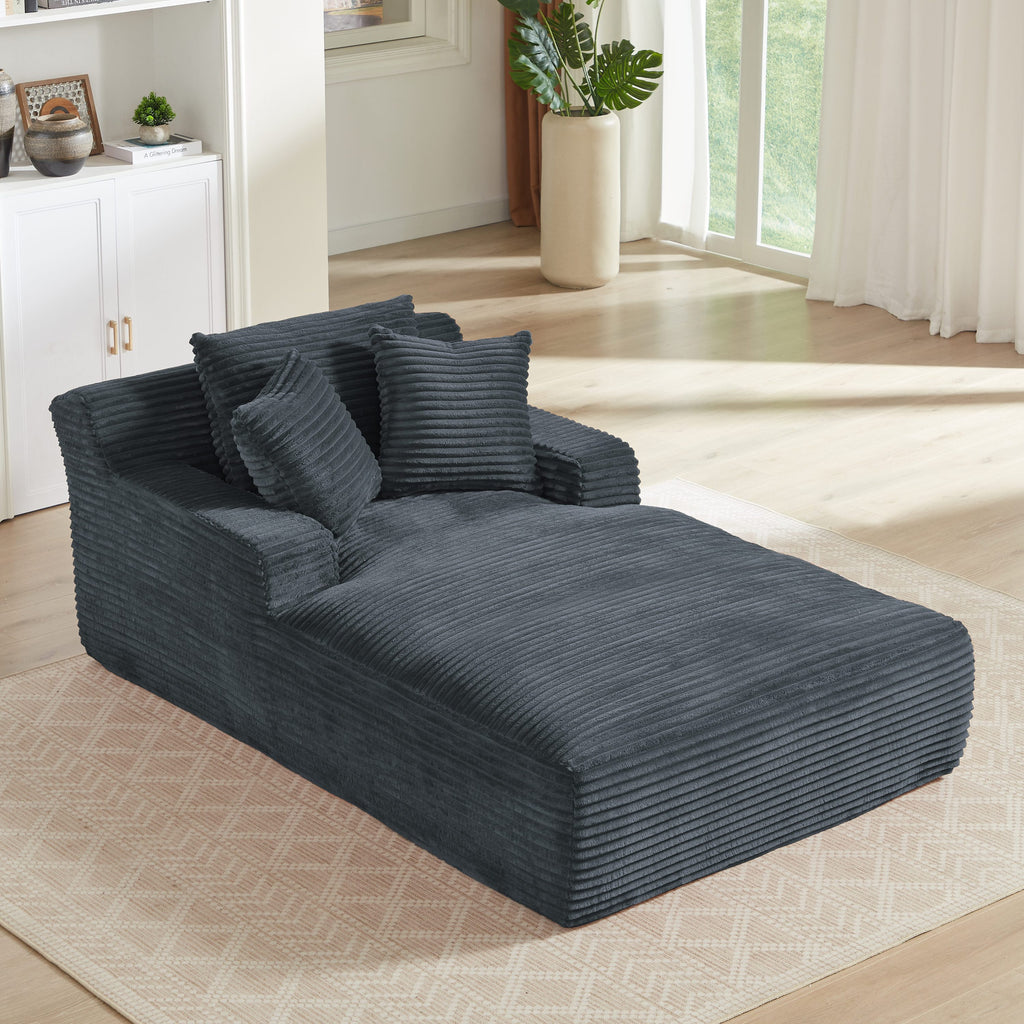 Oversized Chaise Lounge Chair Indoor, Corduroy Upholstered Modern Sofa Couch in Dark Grey, No Assembly Required, Comfy Sleeper Sofa for Living Room or Office - Grand Goldman Shop
