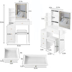 29.2' Small Size Left Bedside Cabinet Vanity Table + Cushioned Stool, 2 AC+2 USB Power Station, Hair dryer bracket, Extra Large Touch Control Sliding LED Mirror, Tri-color Switching, Brightness Adjust - Grand Goldman Shop