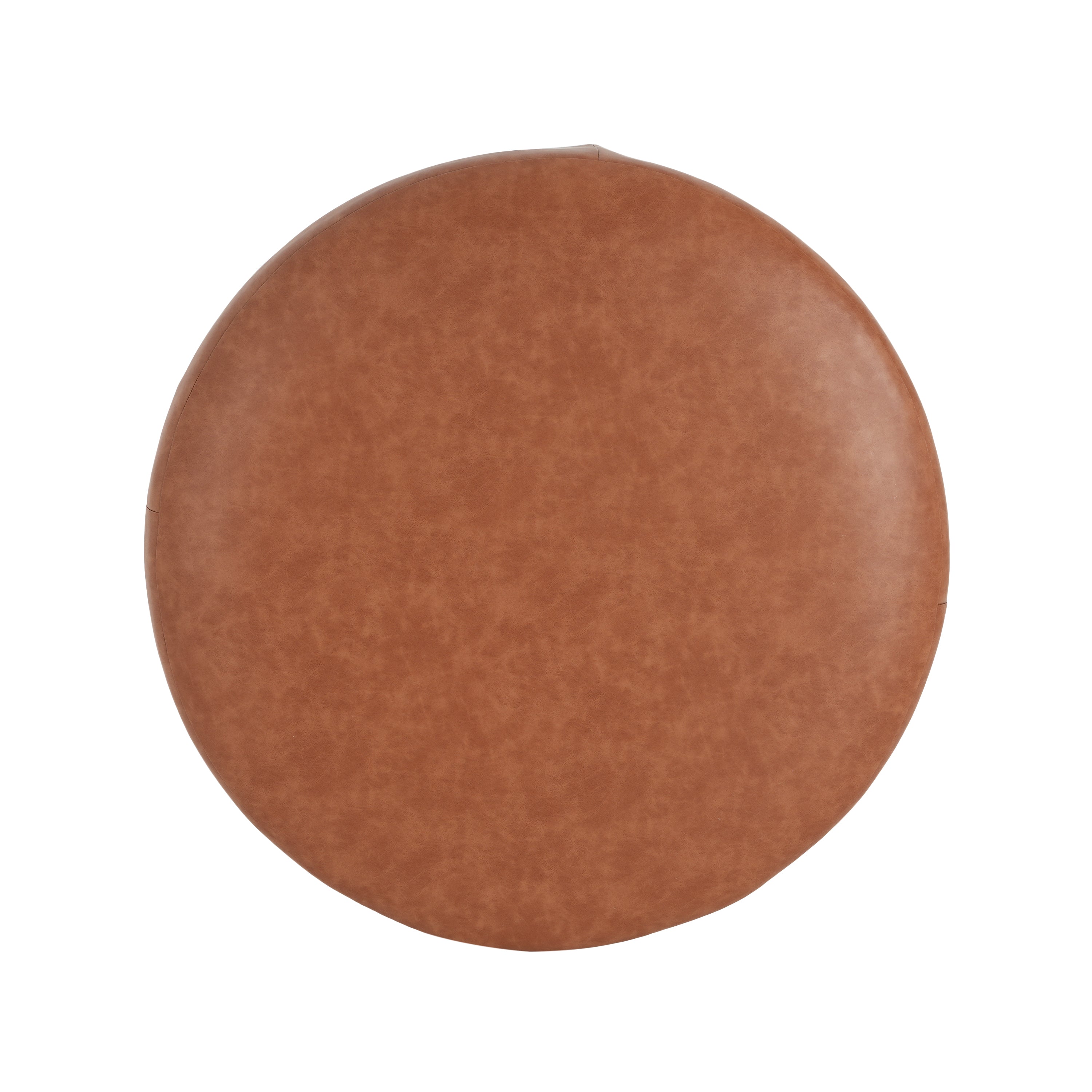 Upholstered Round Ottoman,PU Leather, Cognac Brown - Grand Goldman Shop