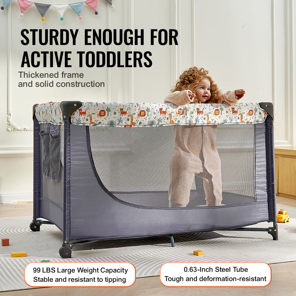 Baby Playpen Quick-Folding Portable Baby Toddler Fence Play Yard & Wheels - Grand Goldman