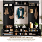 VIBE HAUS 79.1''Wide Modern Hall Tree with Shoe Storage, 4-in-1 Entryway Bench with 8 Cubbies, 7 Coat Hooks & Adjustable Shelf for Hallway, living room, Black - Grand Goldman Shop
