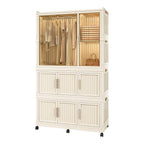 Portable Wardrobe Closet Storage Organizer with 9 Magnetic Doors, Cream White, - Grand Goldman Shop