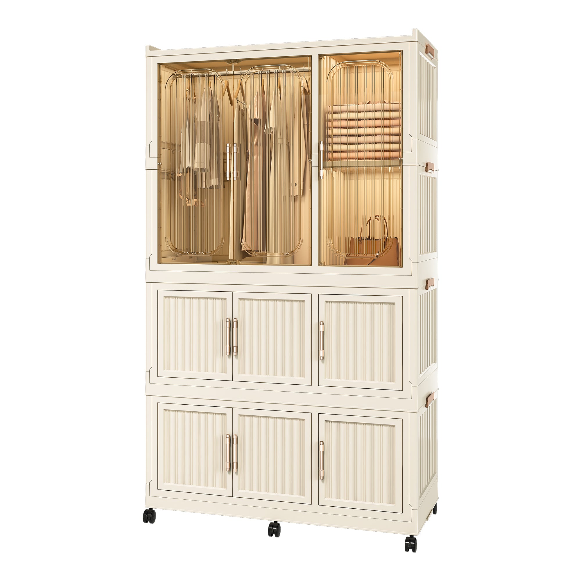 Portable Wardrobe Closet Storage Organizer with 9 Magnetic Doors, Cream White, - Grand Goldman Shop