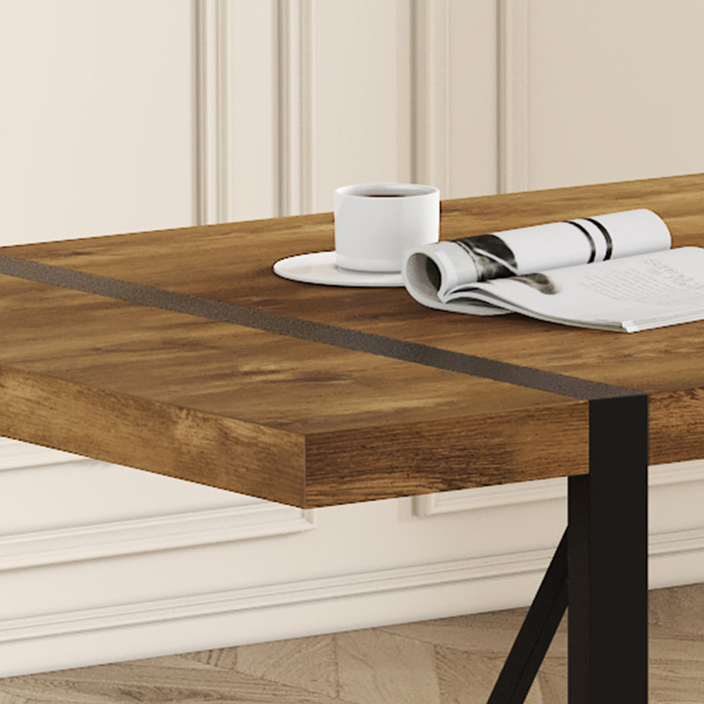 Rustic Industrial Rectangular Wood Dining Table For 4-6 Person, Thick Engineered Wood color Tabletop and Black Metal Legs,Desk For Kitchen Dining Living Room - Grand Goldman Shop