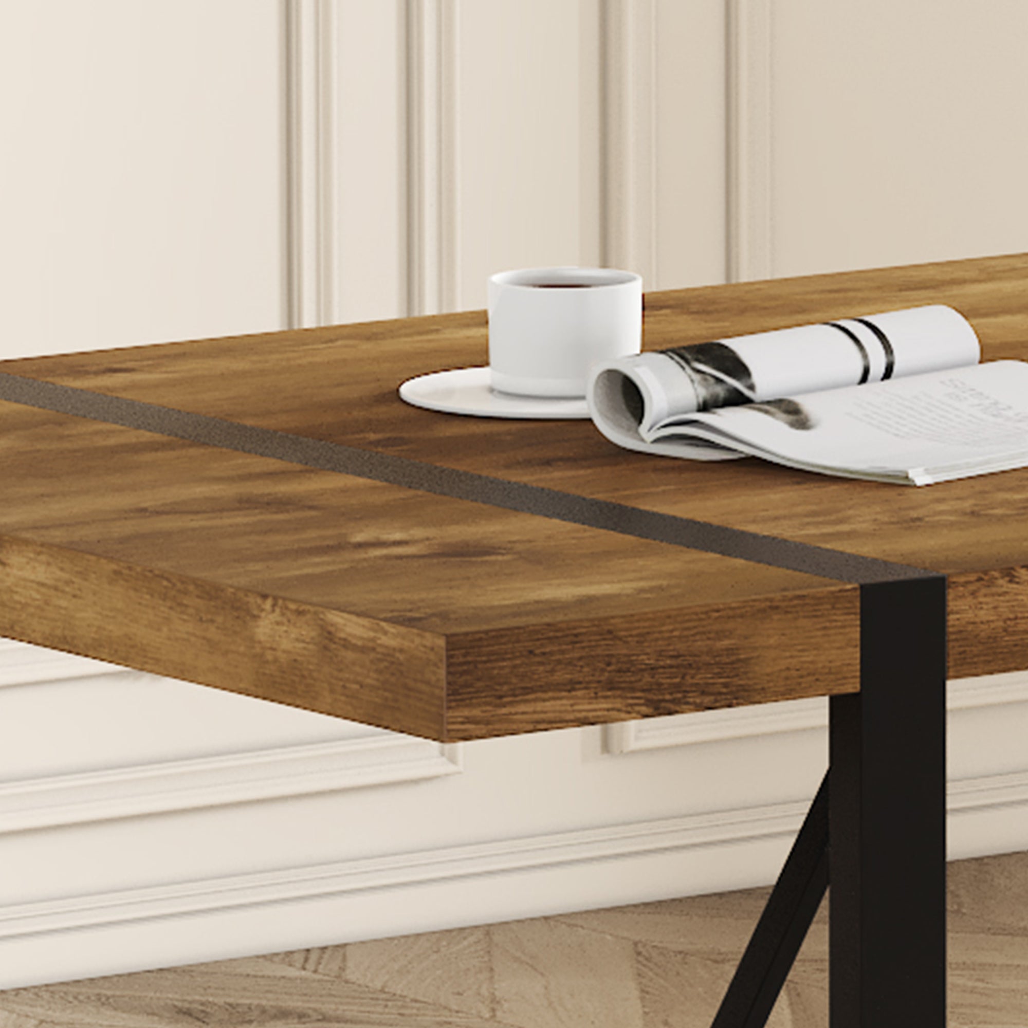 Rustic Industrial Rectangular Wood Dining Table For 4-6 Person, Thick Engineered Wood color Tabletop and Black Metal Legs,Desk For Kitchen Dining Living Room - Grand Goldman Shop