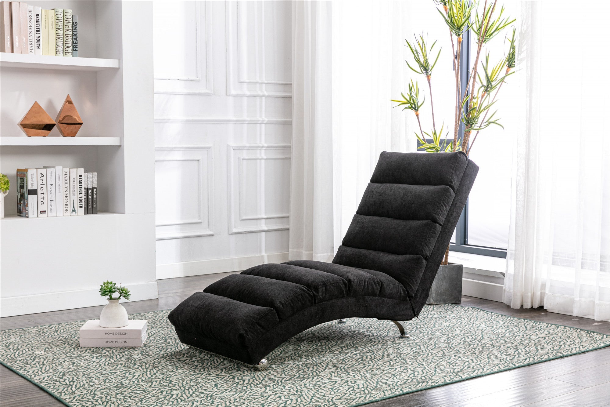 COOLMORE Luxury Upholstered Chaise Lounge Chair with Vibration for Relaxation, Modern Fixed Back Fabric Leisure Recliner Sofa for Living Room/Bedroom - Grand Goldman Shop