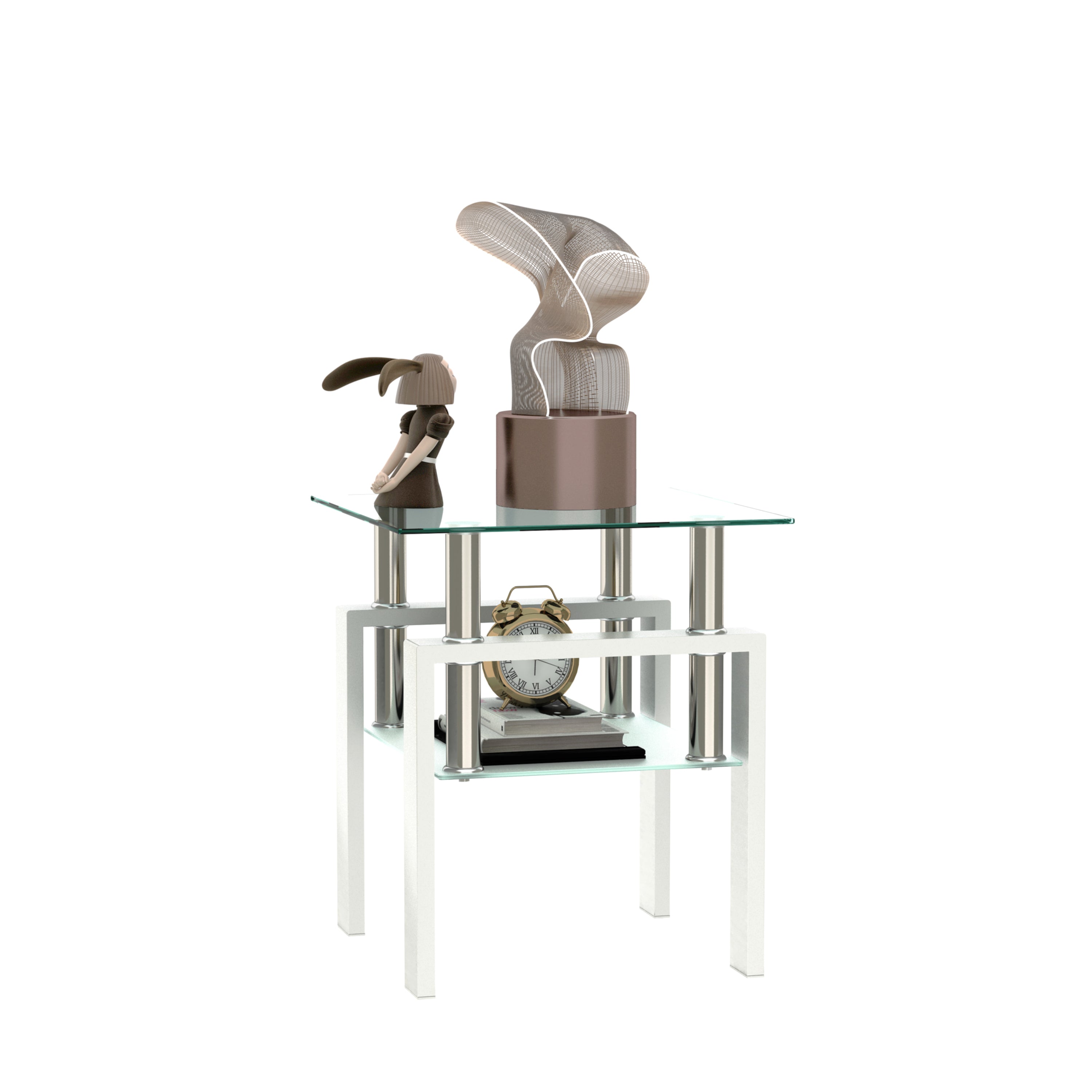 1-Piece Modern Tempered Glass Tea Table Coffee Table End Table, Square Table for Living Room, Transparent/White - Grand Goldman Shop