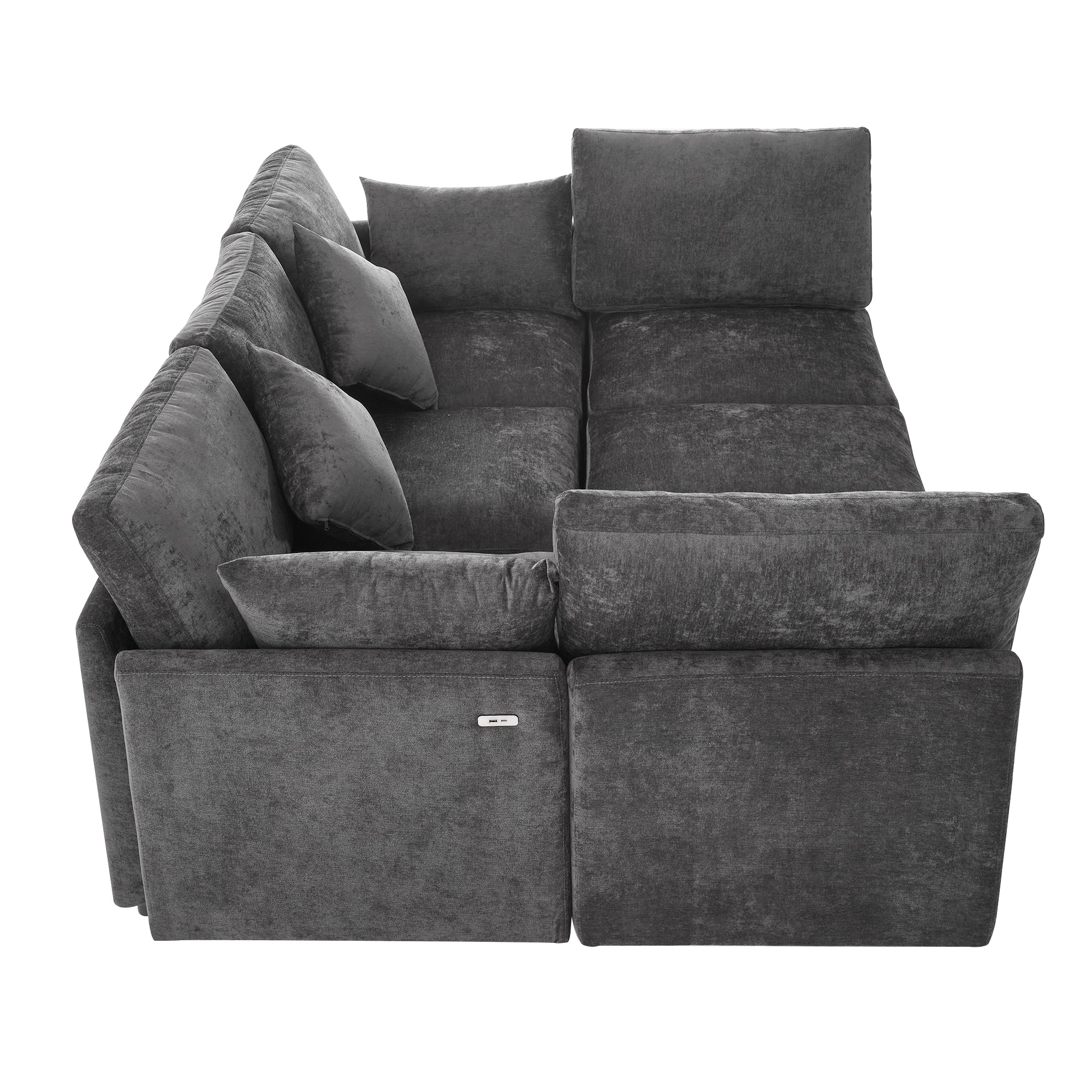 Stylish Modular U-Shaped Sectional Sofa with USB Ports, Black Chenille, 86.6' - Grand Goldman Shop
