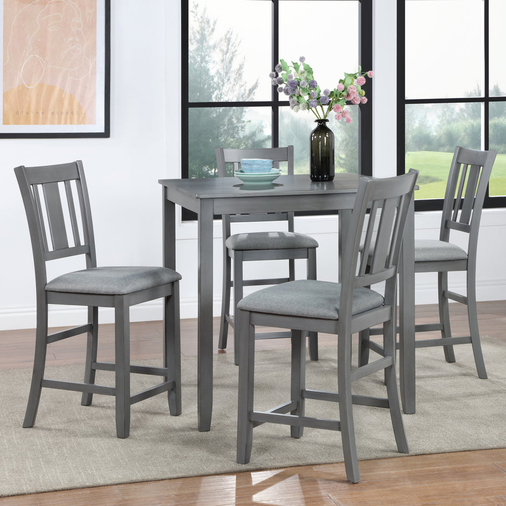 Wooden Dining Square Table, Kitchen Table for Small Space, 4 Person Counter Height Table, Gray, ONLY THE TABLE - Grand Goldman Shop