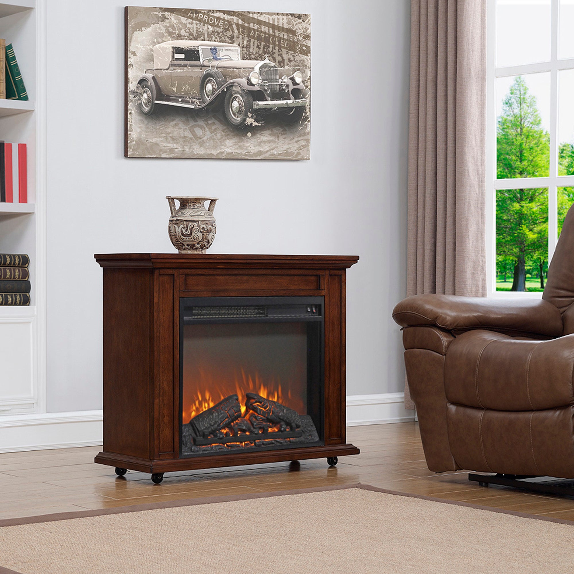 23 inch electric fireplace insert heater with log set & realistic flame, overheating protection without control - Grand Goldman Shop