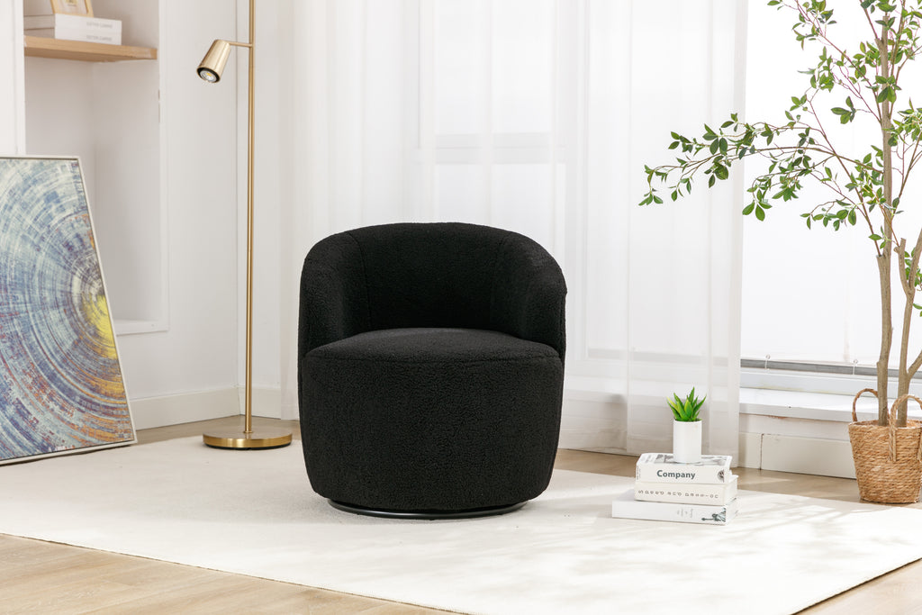 Teddy Fabric Swivel Accent Armchair Barrel Chair With Black Powder Coating Metal Ring,Black - Grand Goldman Shop