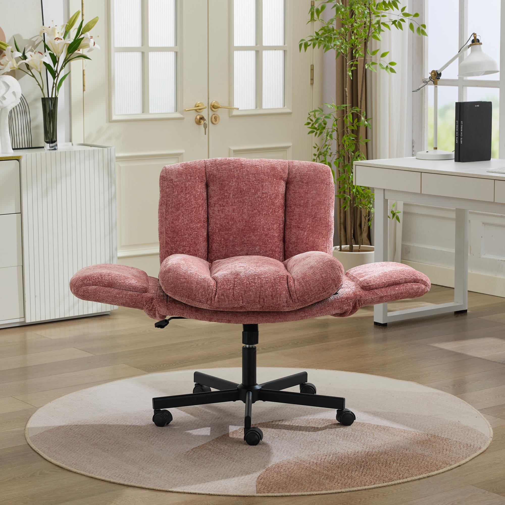 Modern Chenille Swivel Office Chair, Height Adjustable Task Chair with Convertible Multi-Position Armrests, Comfy Double Cush