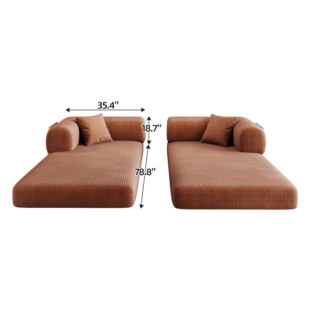78.8' Compression Sofa,Convertible Floor Sofa Bed-with Pillow Back Support Armrest,Comfy Futon Couch Sleeper Bed,Loveseats Boneless Modular Sectional Sofa,Corduroy fabric,for Living Room,Bedroom,Brown - Grand Goldman Shop