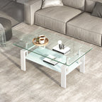 Luxury Modern Tempered Clear Glass Coffee Table with 2-Layers and Solid MDF Frame for Living Room - Grand Goldman Shop