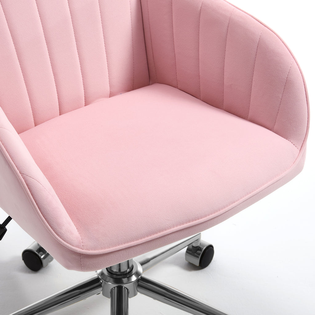 TY Ergonomic Office Chair, Baby Pink Velvet Adjustable Swivel Chair with Lumbar Support for Home or Bedroom Use - Grand Goldm