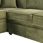 Green Velvet Sleeper Sofa Bed with Storage Ottoman, L Shape Pull Out Couch for Living Room and Bedroom - Grand Goldman Shop
