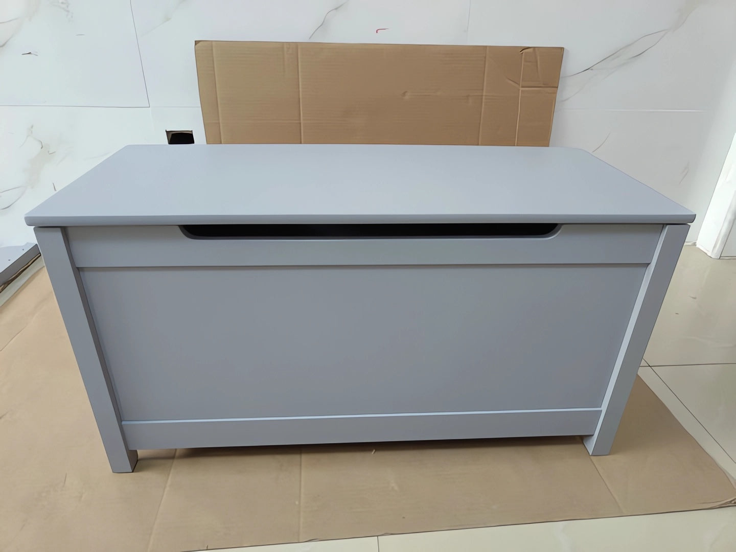 Kids Wooden Toy Box Storage with Safety Hinged Lid for Ages 2+ (Gray) - Grand Goldman