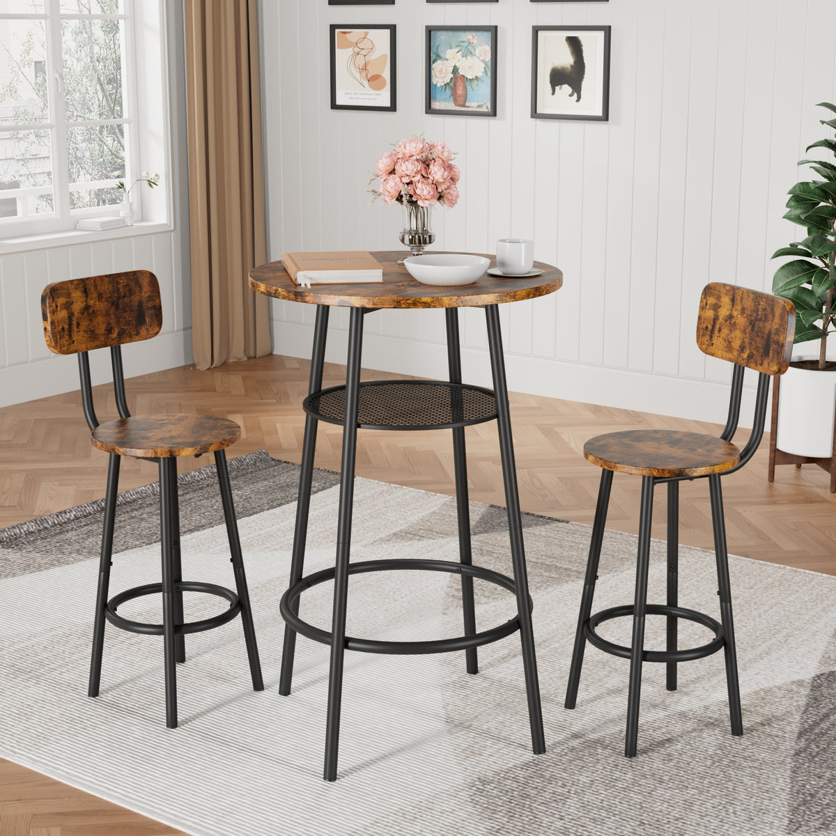Bar table, equipped with 2 bar stools , with backrest and partition - Grand Goldman Shop