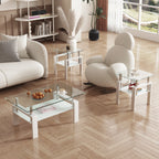 Set of 2, Modern Tempered Glass Tea Table Coffee Table End Table, Square Table for Living Room, Transparent/White - Grand Goldman Shop