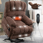 23' Seat Width and High Back Large Size Chenille Power Lift Recliner Chair with 8-Point Vibration Massage and Lumbar Heating, Brown - Grand Goldman Shop